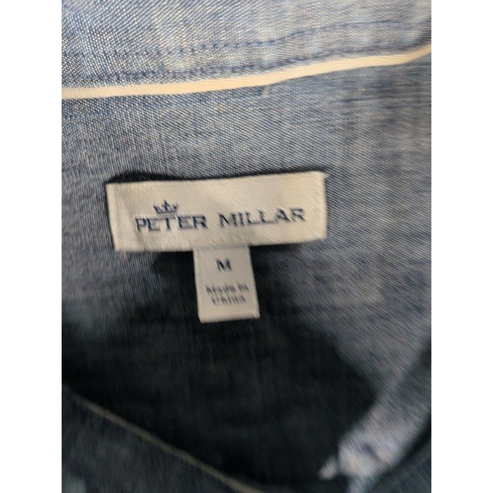 Peter Millar Chambray Shirt Men's Medium long sleeve blue Button Front - Picture 3 of 9